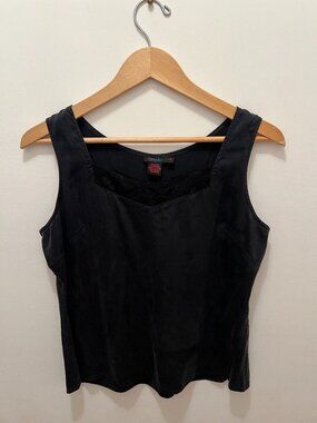 D Studio 94% Silk Black Lace Trim Sleeveless Blouse Top Size 12